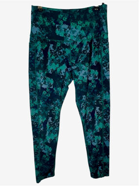 Leg End Green And Blue Abstract Print High Rise Activewear Leggings